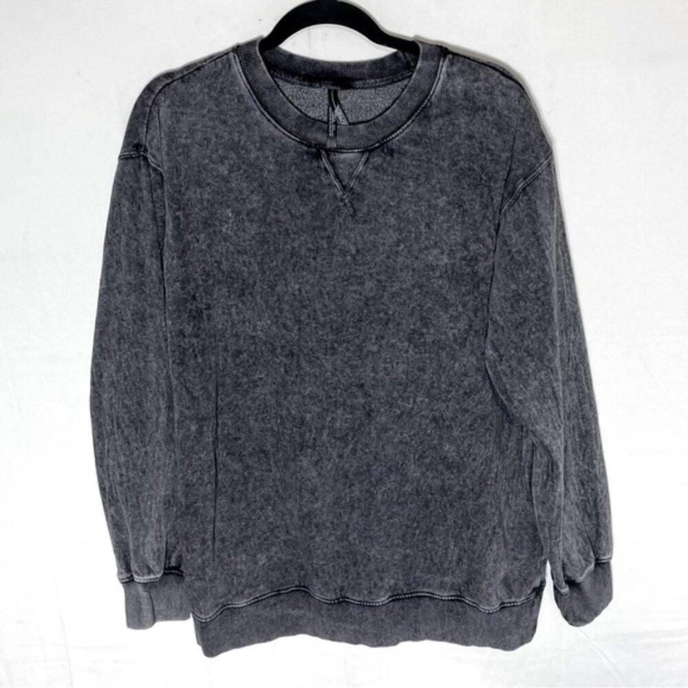 J.O&CO Grey Black Acid Wash Pullover Crew Neck Sweatshirt L